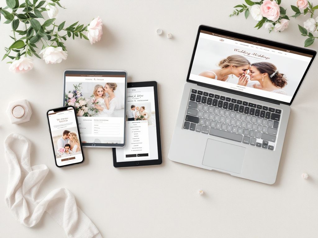 Multiple devices showing different wedding website designs Multiple devices showing different wedding website designs