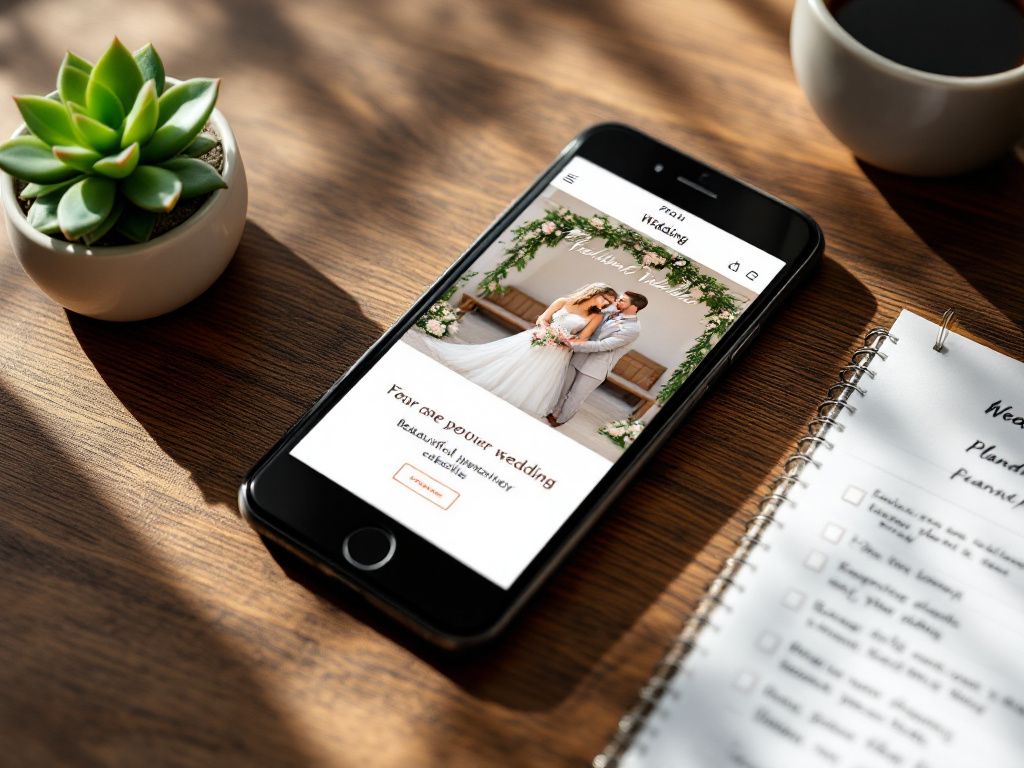 Wedding website displayed on smartphone Wedding website displayed on smartphone