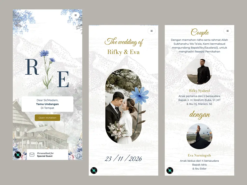 Blue Vintage - Tema Undangan Digital Pernikahan Elegan & Modern